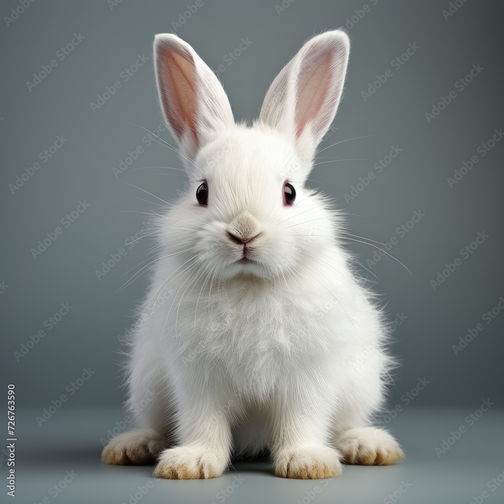 Cute white rabbit isolated. White hare close-up. Easter bunny. Veterinarian consultation. Rodent specialist. Smart pet furry rodent. Food for rodents. Generative AI. Cute white rabbit isolated. White hare close-up. Easter bunny. Veterinarian consultation. Rodent specialist. Smart pet furry rodent. Food for rodents. Generative AI.