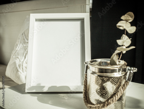 white portrait frame mockups, Scandinavian interior  neutral color palette.