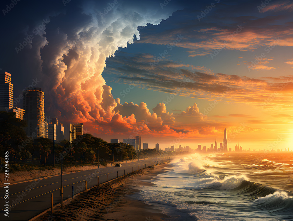 beautiful landscapes of the earth one image is on a photo of an ocean wave in a city and the city