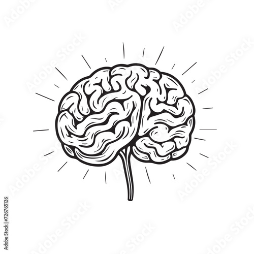 Brain in cartoon, doodle style . Image for t shirt. Isolated 2d vector illustration in logo, icon, sketch style, Eps 10, black and white. AI Generative