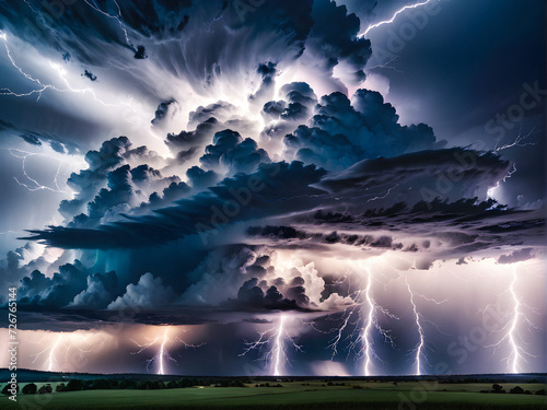 Electric Skies Unleashed  Captivating Thunderstorm Drama  - Awe-Inspiring Forces of Nature on Display. generative AI