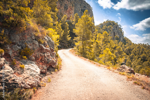 mountain road from La Fontcalda to Gandesa after Coll d'en Canar, Tarragona, Catalonia, Spain photo