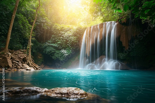 Natural light of colorful majestic waterfall