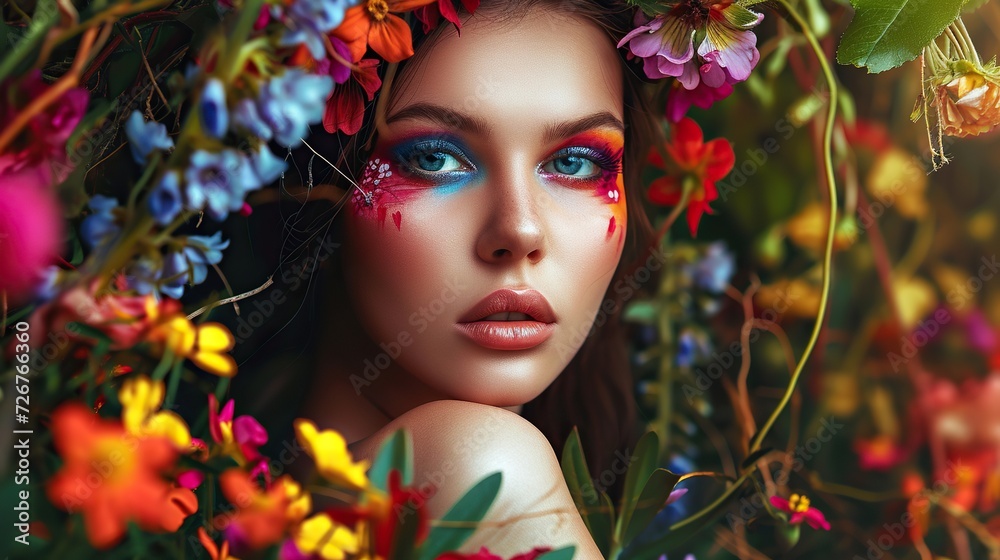 portrait of a woman in a wreath of flowers portrait of a woman in a wreath of flowers