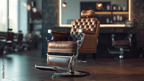 Barbershop armchair. Modern hairdresser and hair salon, barber shop for men photo