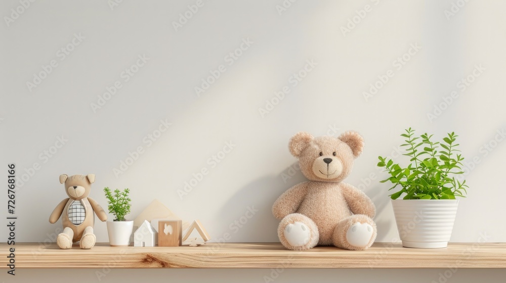 Empty wooden table in baby room. Space for text Empty wooden table in baby room. Space for text