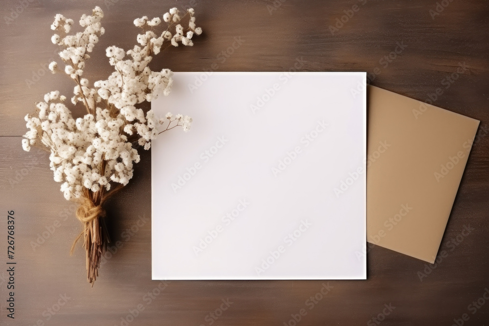 Blank wedding card with floral design on a white background, perfect for conveying romantic messages and invitations.