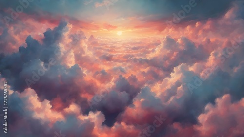 image of the sky with clouds and sun in pastel colors photo