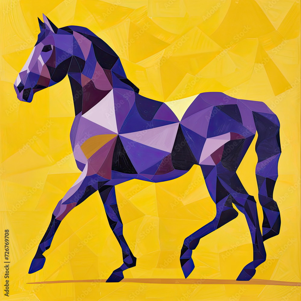 Obraz premium Geometric Horse Pattern: Royal Purple with Radiant Yellow