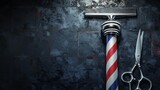 Razor, scissor and comb with pole emblem background concept. Barbershop background concept