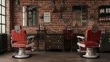 Stylish hairdressing salon equipment. Stylish Barber Chair Isolated. Barbershop Theme. barbershop working place interior 3d illustration. Barber shop equipment