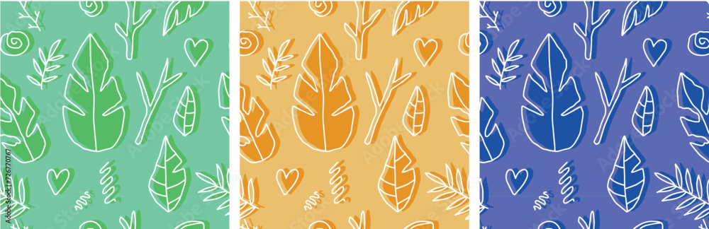 Vector illustration.Seamless pattern of plants twigs leaves. heart. nature.