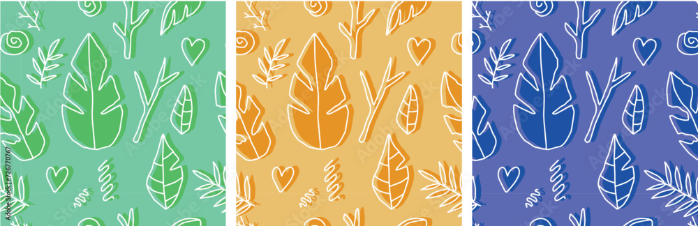Fototapeta premium Vector illustration.Seamless pattern of plants twigs leaves. heart. nature.