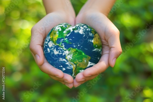 Hands cradle the Earth, symbolizing human stewardship of the environment.