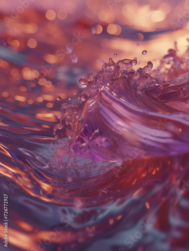 a close up view of a wave and some abstract water swirls.  nature-inspired shapes, dark violet and light red. AI generated