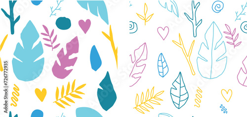 Vector illustration.Seamless pattern of plants twigs leaves. heart. nature.