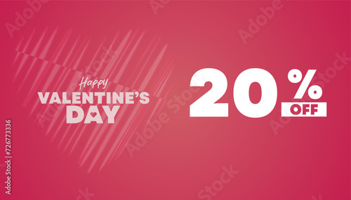 20% OFF Valentine,Soft pink color background banner or card, Valentine's Day. Valentine's day offers concept for discount promo art