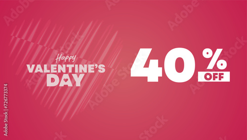 40% OFF Valentine,Soft pink color background banner or card, Valentine's Day. Valentine's day offers concept for discount promo art