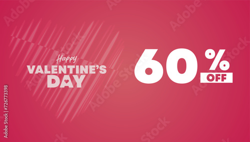 60% OFF Valentine,Soft pink color background banner or card, Valentine's Day. Valentine's day offers concept for discount promo art