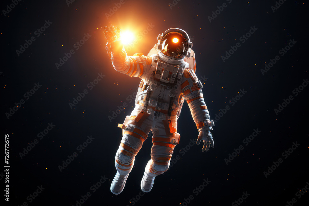 Astronaut reaching towards the light captures the essence of exploration and the vastness of space. AI Generative.