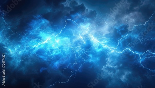 Wallpaper Mural Abstract blue thunder lightnings against black sky background, storm weather backdrop Torontodigital.ca