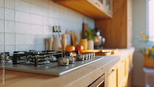 Close-up of a stylish kitchen counter. AI Generative.
