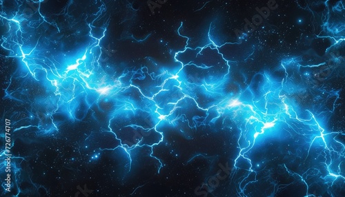 Abstract thunder lightnings against black sky background, storm weather backdrop