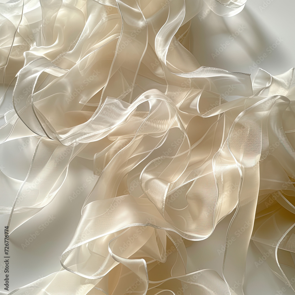 Chiffon Ribbon Drift over Ivory Base Chiffon Ribbon Drift over Ivory Base