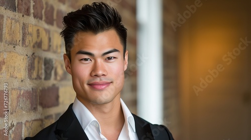 Confident and successful asian man smiling and looking determined in a portrait shot