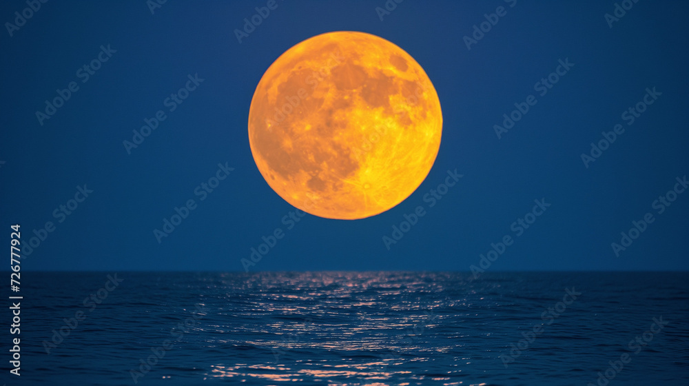 large full moon over the open sea at night. in the style of dramatic lighting effects. AI generated large full moon over the open sea at night. in the style of dramatic lighting effects. AI generated