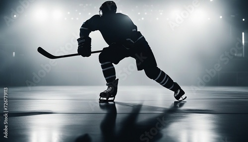 silhouette of a hockey player, isolated white background, copy space for text 