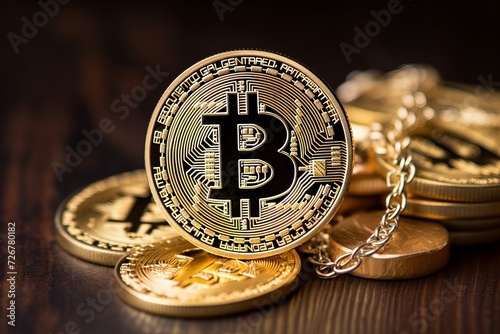 Gold bitcoin coin, close-up shot depicting financial success and digital currency concept, banner