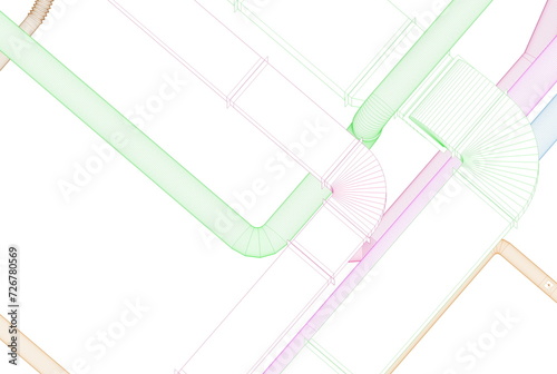 BIM (Building Information Modeling) ventilation system design 3d illustration.