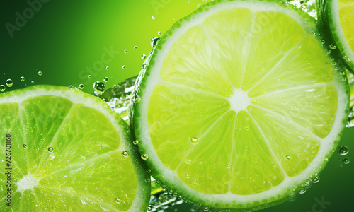 lime slice in water soda background.