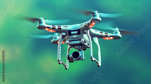 Drone quadcopter with digital camera and fast rotating propellers flying taking video and pictures  photo