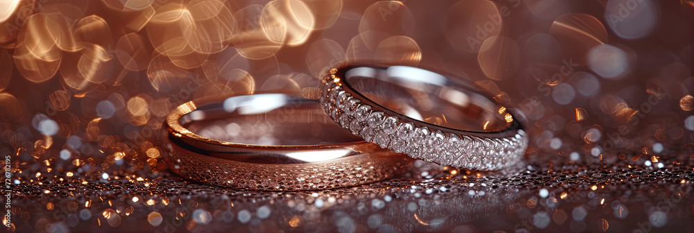 two wedding rings on glitter background two wedding rings on glitter background