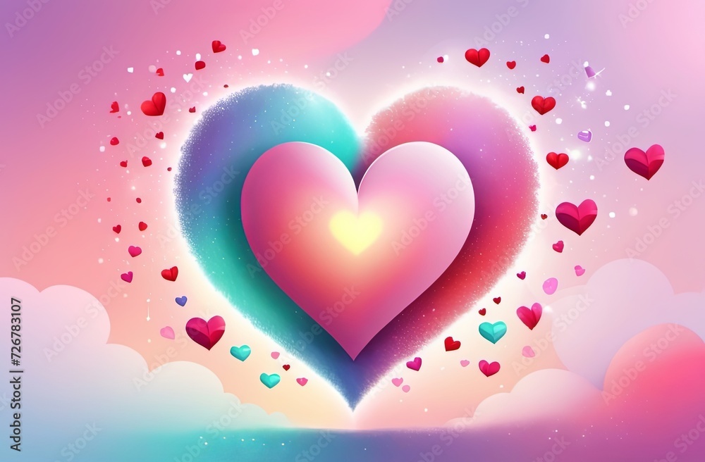 A symbol of the love - heart on a bright background. Valentine's Day. Gift card concept. Illustration by Generative AI.