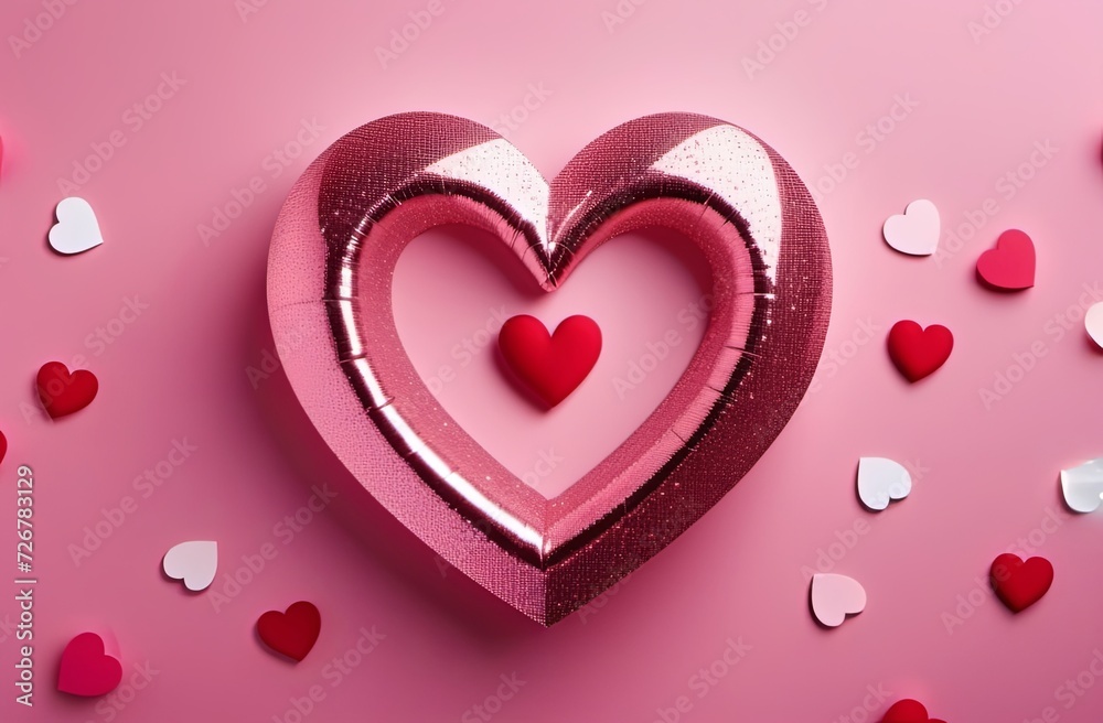 A symbol of the heart on a pink background. Valentine's Day. Gift card concept. Illustration by Generative AI.