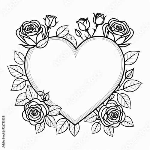 A symbol of the heart from of roses. Valentine's Day. Gift card concept. Line art style illustration by Generative AI.