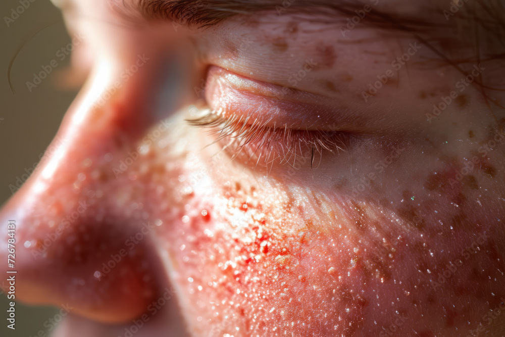 Fototapeta premium A person with damaged skin from too much sun exposure causing sun burn