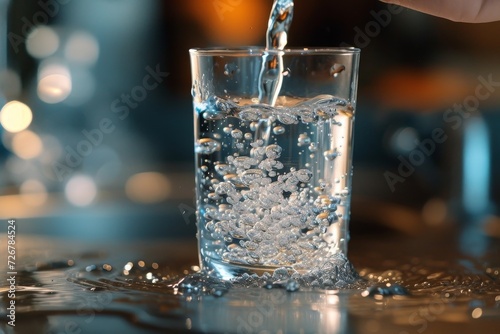 A crystal-clear stream of refreshing liquid cascades gracefully into a sparkling glass, beckoning to be savored and quenching the thirst of both body and soul