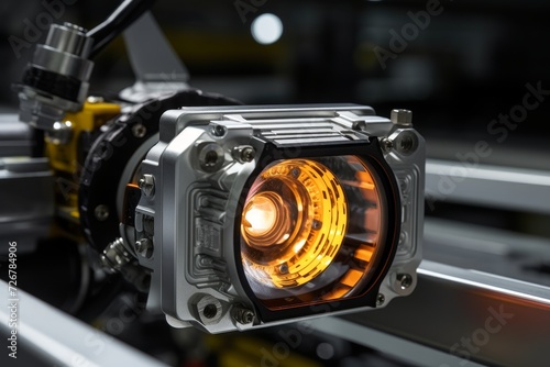 A Close-Up View of a Sophisticated Headlamp Alignment System in an Industrial Setting, Highlighting Its Precision and Technological Advancement