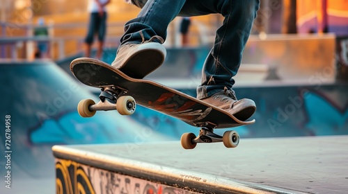 Male skateboarder doing a trick in a skate park