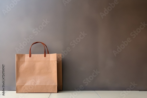 Shopping bag on empty concrete wall. Generative AI 
