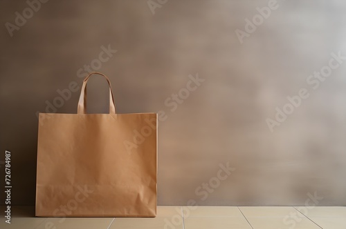 Shopping bag on empty concrete wall. Generative AI 