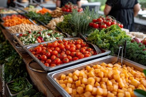 Amidst the bustling marketplace, a colorful display of fresh produce stands tall, showcasing the abundance of natural and whole foods such as vibrant fruits and nutrient-rich vegetables, perfect for 