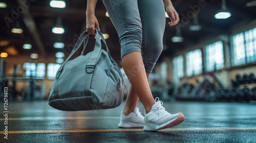 Woman Carrying Gym Bag in Gym photo