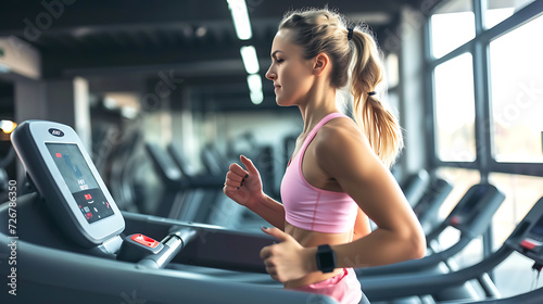 woman exercising on a treadmill photo