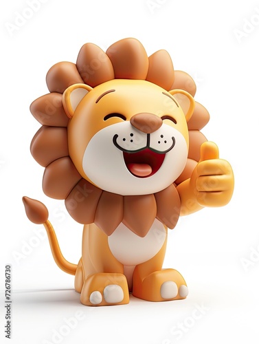 A cute Lion with anthropomorphic design  emoticons  6 emoticons  various expressions  thumbs up  happy  angry  winking  staring  silly  3D plush style  white background - generative ai