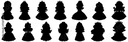 Princess girl silhouettes set, large pack of vector silhouette design, isolated white background.